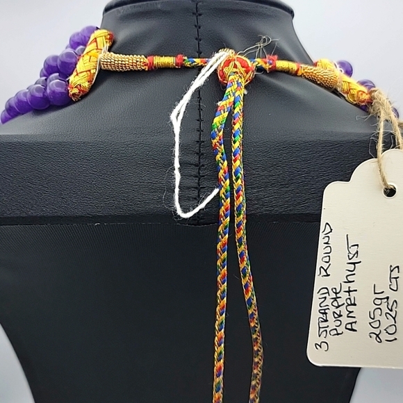 1025 Cts Natural 5 Strand Amethyst Round Shape Beaded Natural Gemstone Necklace - Picture 4 of 6